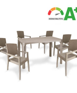 Sto Ole Rattan 120x80 + 6 Bistrot stolice - cappuccino