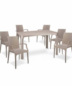 Sto Ole Rattan 120x80 + 6 Bistrot stolice - cappuccino